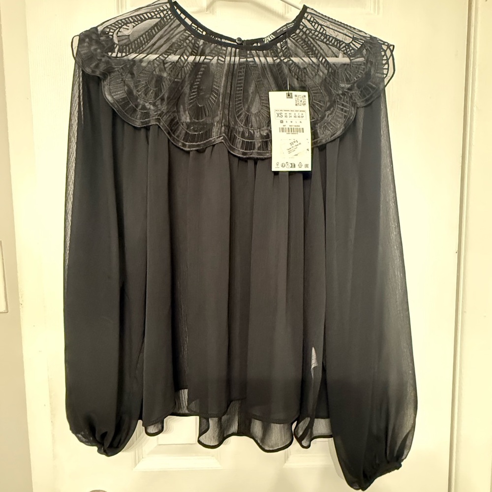 Organza Bib Collar Sheer Blouse